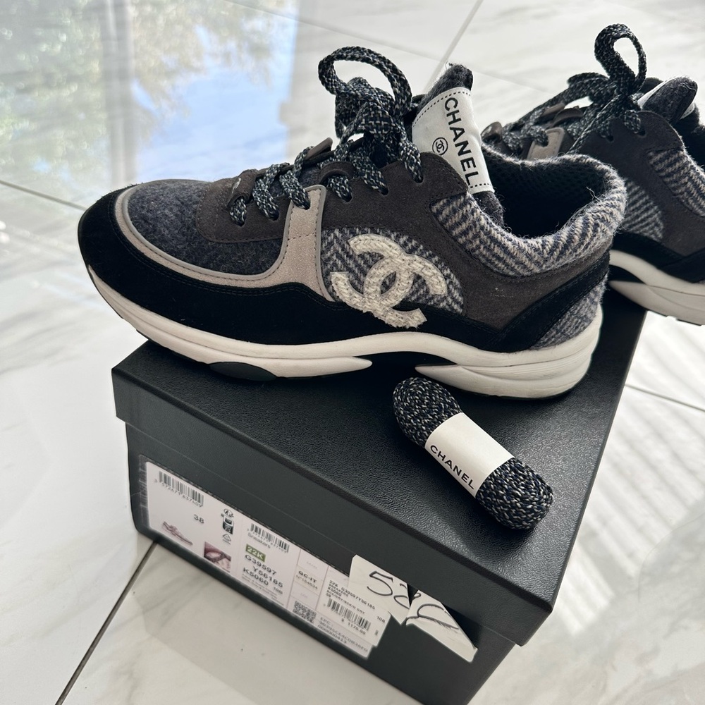 CHANEL black, gray & dark gray sneakers (38)